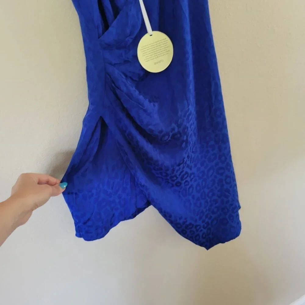 NWT CUSHNIE for Target Leopard Print Wrap Slip Dress Satin Sexy Royal Blue Sz 2 - Picture 5 of 14